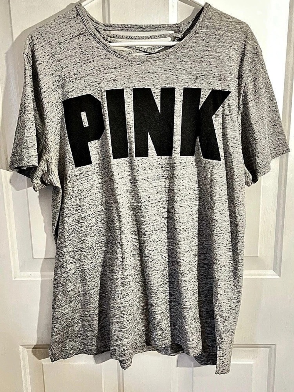 Victoria's Secret PINK Victoria's Secret Lace-Up Back Tee Gray & Black Large